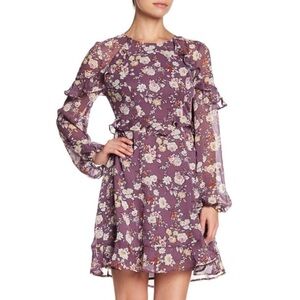 purple ruffle floral mini dress size Medium